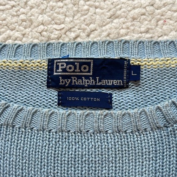 Vintage 90s Polo Ralph Lauren Striped Knit Crewneck Sweater - Picture 5 of 6